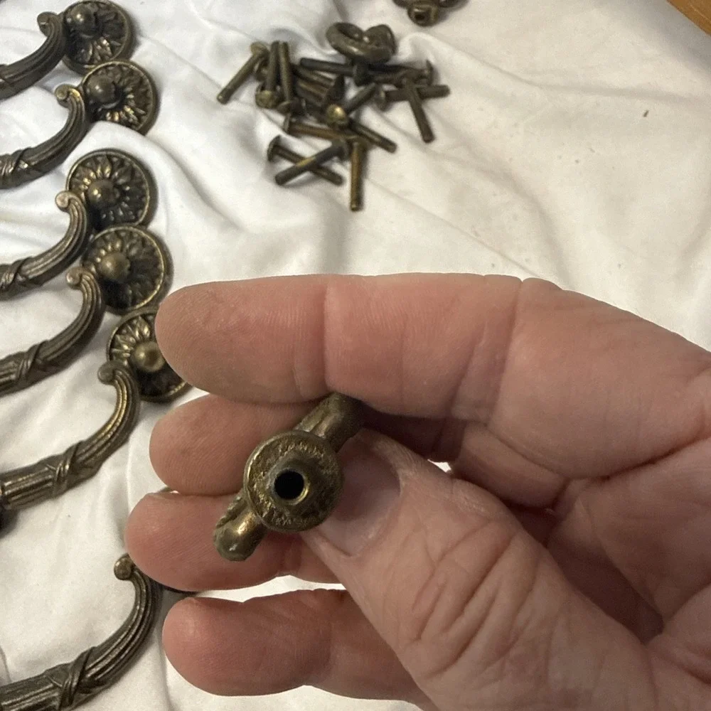 Lot vintage Drop bail dresser pulls Antique Brass Bronze Ornate 8 Handles 3 ring